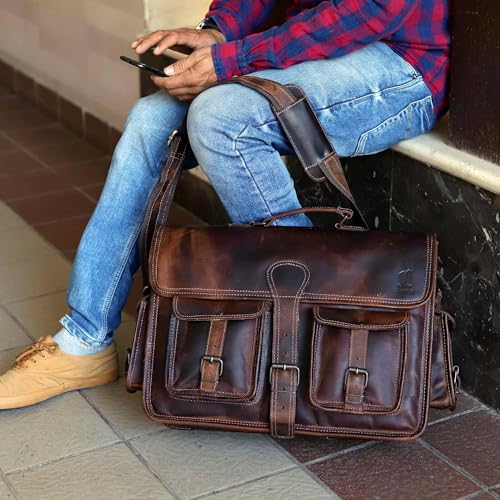 cuero Leather Messenger Bag for Men, 16 Inch Laptop Crossbody, Vintage Handmade Leather Shoulder Satchel Bag for Men, Full Grain Business Briefcase for Office/Work/Travel - Brown - Image 2