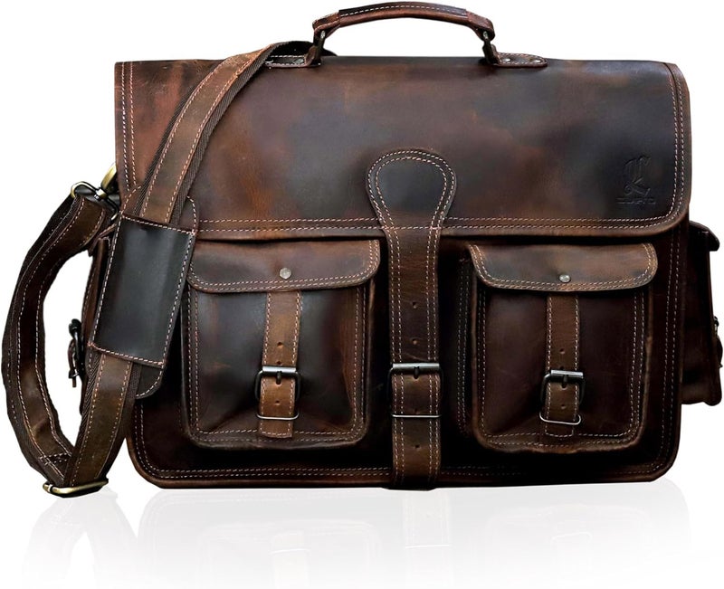 cuero Leather Messenger Bag for Men, 16 Inch Laptop Crossbody, Vintage Handmade Leather Shoulder Satchel Bag for Men, Full Grain Business Briefcase for Office/Work/Travel - Brown - Image 1