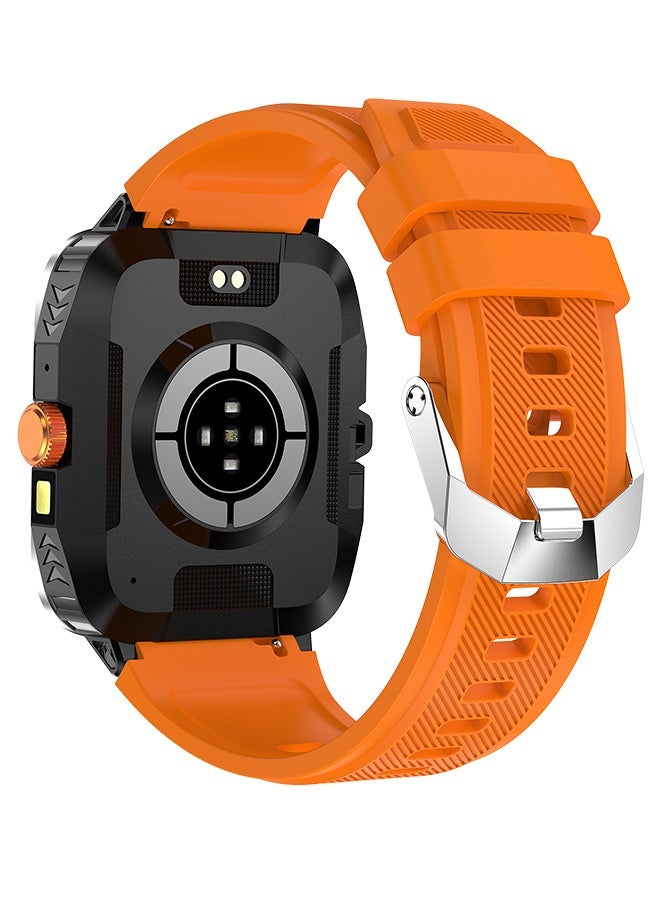 Smart watch for men and women, 1.95-inch TFT HD color screen, Bluetooth call, IP67 waterproof, health monitoring, music playback, LED flashlight, voice assistant, standby life of 15 days, orange for Android /iOS, orange  - Image 4