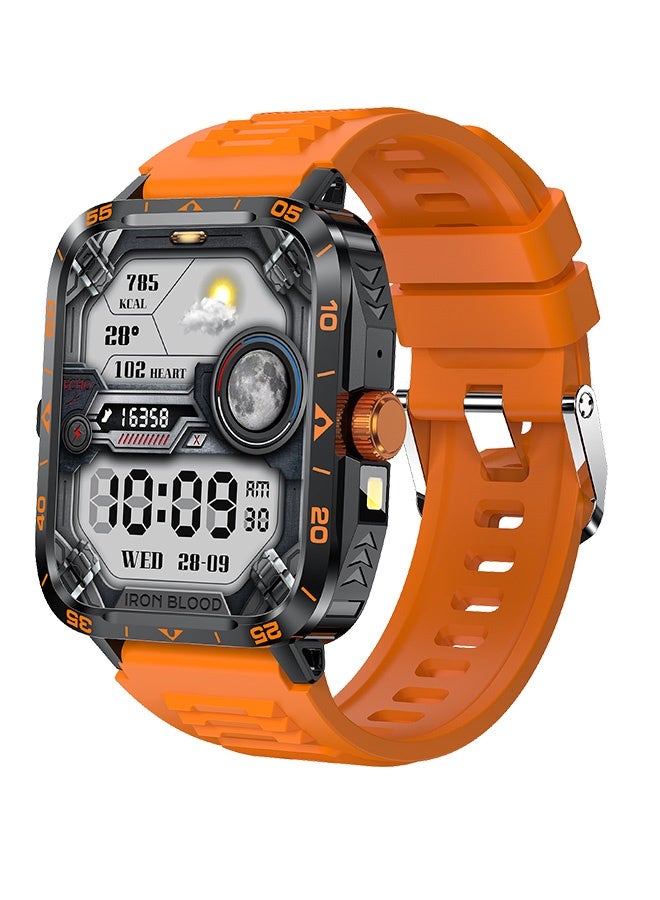 Smart watch for men and women, 1.95-inch TFT HD color screen, Bluetooth call, IP67 waterproof, health monitoring, music playback, LED flashlight, voice assistant, standby life of 15 days, orange for Android /iOS, orange  - Image 1