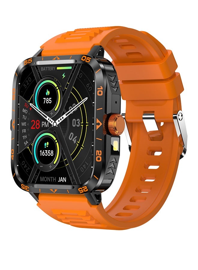 Smart watch for men and women, 1.95-inch TFT HD color screen, Bluetooth call, IP67 waterproof, health monitoring, music playback, LED flashlight, voice assistant, standby life of 15 days, orange for Android /iOS, orange  - Image 3