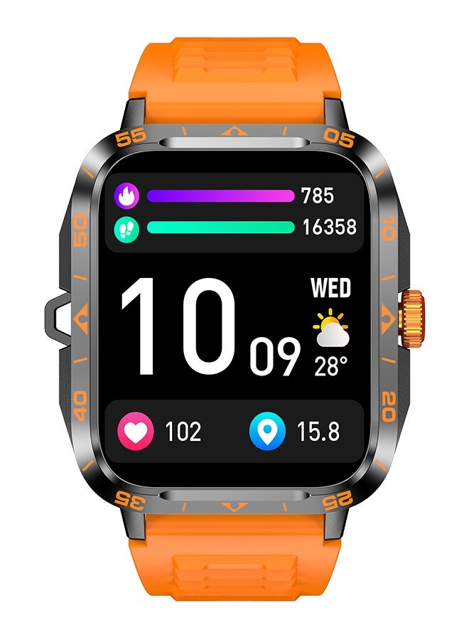 Smart watch for men and women, 1.95-inch TFT HD color screen, Bluetooth call, IP67 waterproof, health monitoring, music playback, LED flashlight, voice assistant, standby life of 15 days, orange for Android /iOS, orange  - Image 2