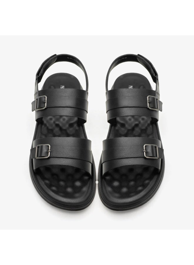 NDURE Men's Black Double Buckle Strap Sandals, Chunky Sole, Slingback Style - Image 2