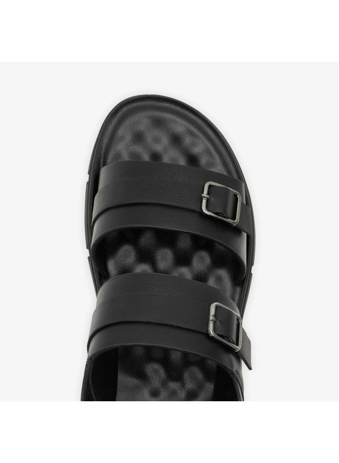 NDURE Men's Black Double Buckle Strap Sandals, Chunky Sole, Slingback Style - Image 3