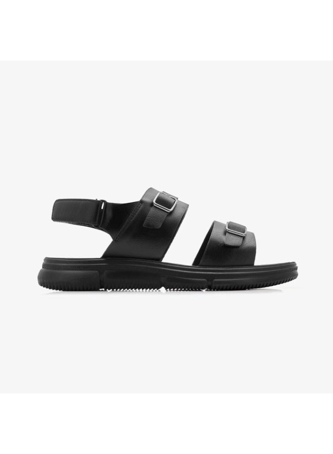NDURE Men's Black Double Buckle Strap Sandals, Chunky Sole, Slingback Style - Image 4