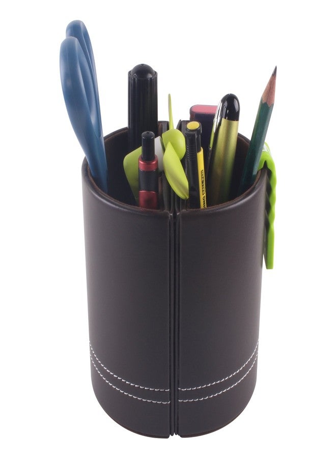 PLENTY Leather Pencil Cup Pen Holder with Photo Picture Frame, Desk Stationery Organizer with Magnetic Clasp for Home and Office Gift (Brown) - Image 3