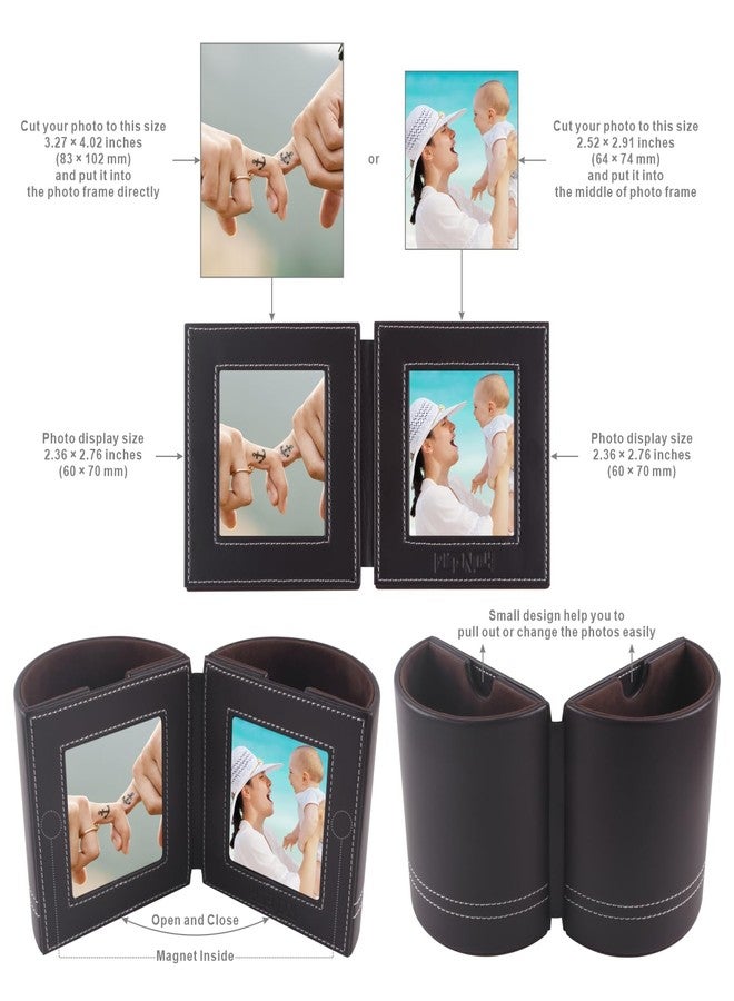 PLENTY Leather Pencil Cup Pen Holder with Photo Picture Frame, Desk Stationery Organizer with Magnetic Clasp for Home and Office Gift (Brown) - Image 5