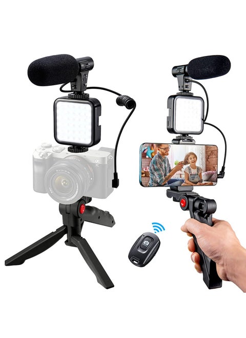 Vlogging Kit Smartphone Camera Video Vlogging Kit for iPhone/Android with Light + Microphone + Tripod + Phone Holder for Vlogging/YouTube/Tiktok/Facebook/Camera