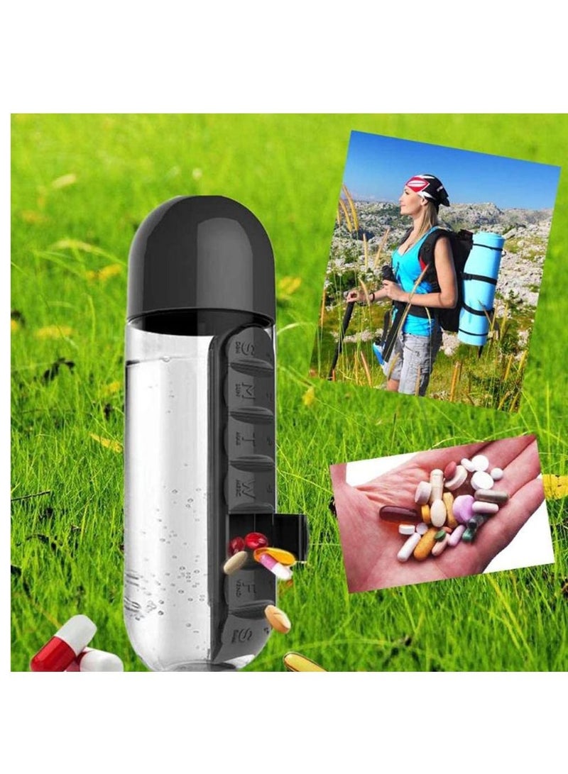 Daily Pill Box Organizer with Water Bottle Black - Image 3