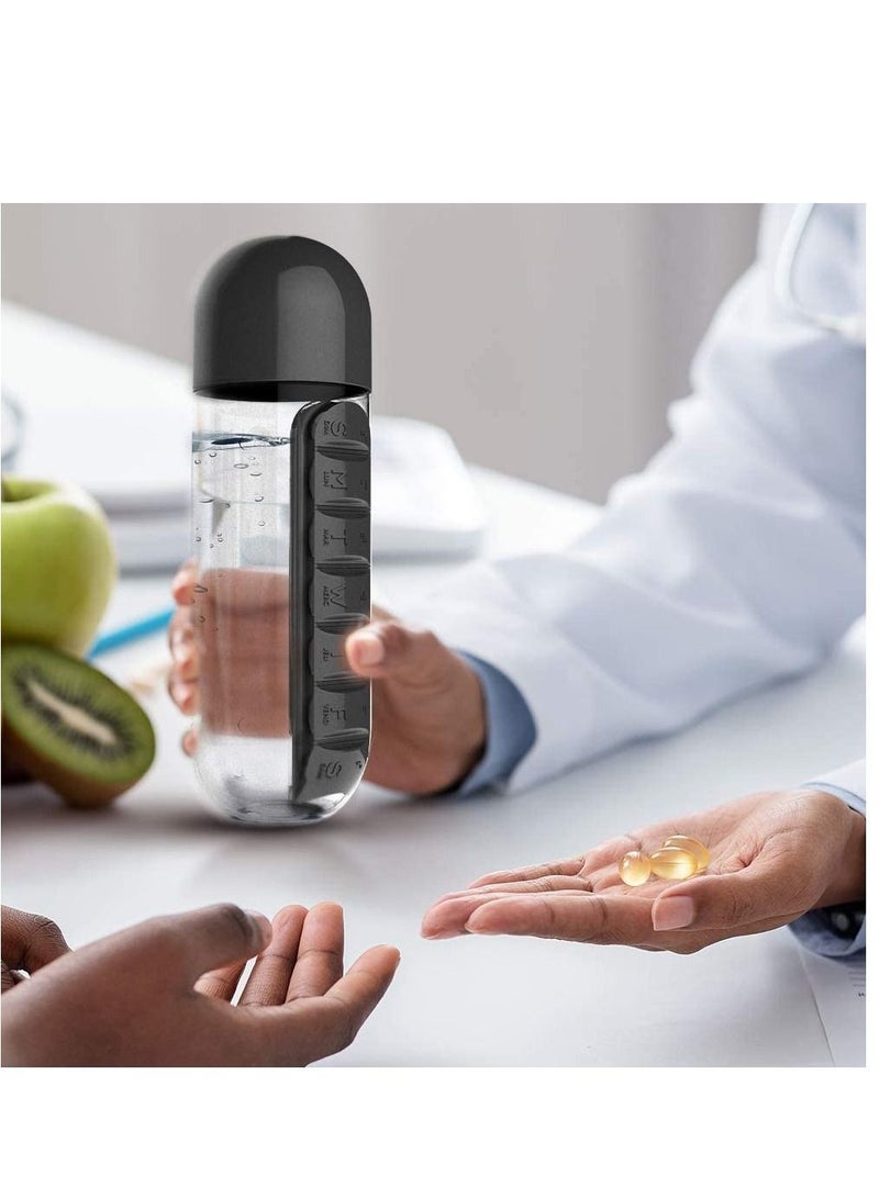 Daily Pill Box Organizer with Water Bottle Black - Image 1
