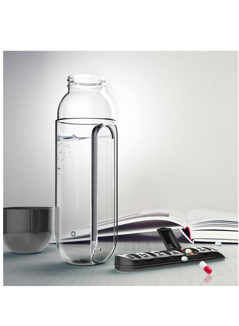 Daily Pill Box Organizer with Water Bottle Black - Image 2