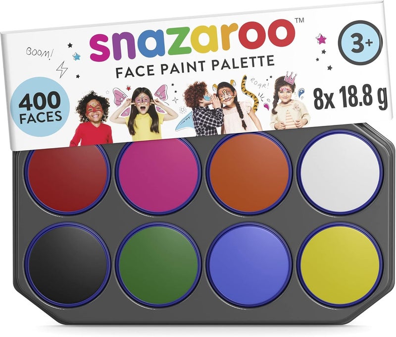 Snazaroo Face Paint Palette Kit - 8 Colors, 18.8g Each, Safe for Kids & Adults - Image 1