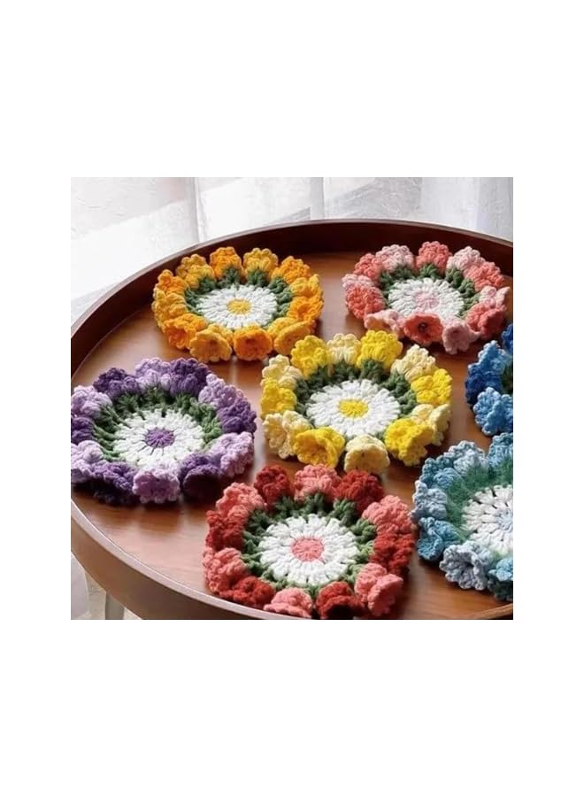 The Bros 4 قطع حامل أكواب كروشيه زهور يدوي، حامل أكواب/أواني زهور كروشيه ثلاثي الأبعاد، حوامل زهور مبتكرة محبوكة، حامل أكواب قهوة، حوامل ماكرامي لطيفة، زينة طاولة مكتب مطبخ منزلي، هدية حفلة - Image 4