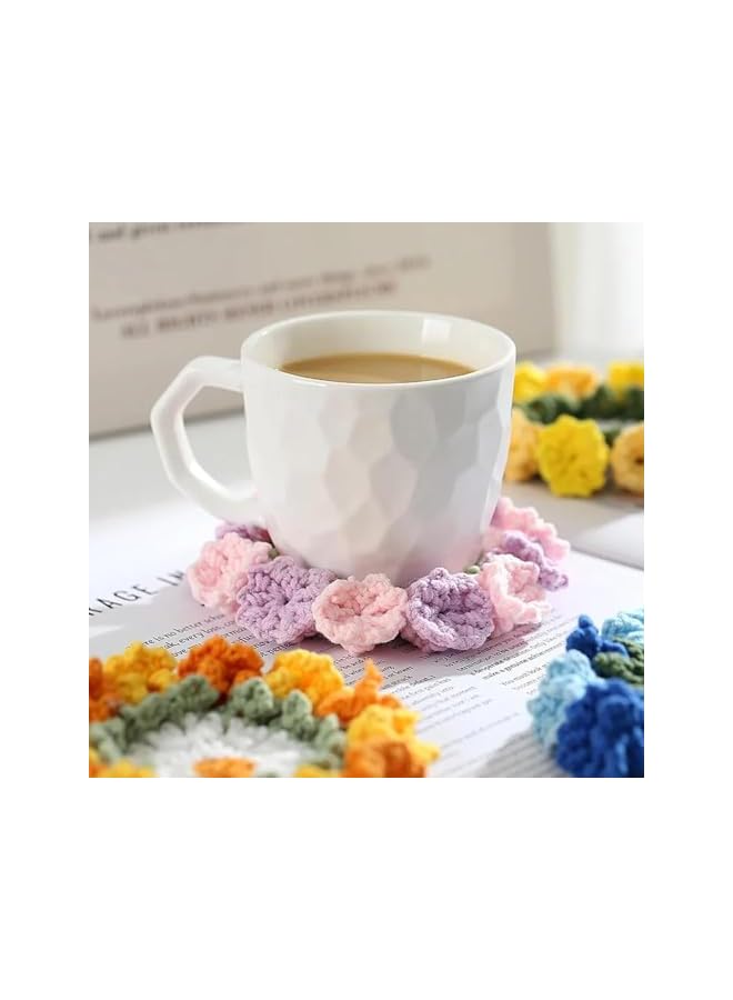 The Bros 4 قطع حامل أكواب كروشيه زهور يدوي، حامل أكواب/أواني زهور كروشيه ثلاثي الأبعاد، حوامل زهور مبتكرة محبوكة، حامل أكواب قهوة، حوامل ماكرامي لطيفة، زينة طاولة مكتب مطبخ منزلي، هدية حفلة - Image 3