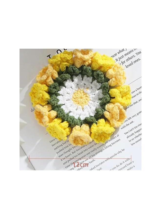 The Bros 4 قطع حامل أكواب كروشيه زهور يدوي، حامل أكواب/أواني زهور كروشيه ثلاثي الأبعاد، حوامل زهور مبتكرة محبوكة، حامل أكواب قهوة، حوامل ماكرامي لطيفة، زينة طاولة مكتب مطبخ منزلي، هدية حفلة - Image 5