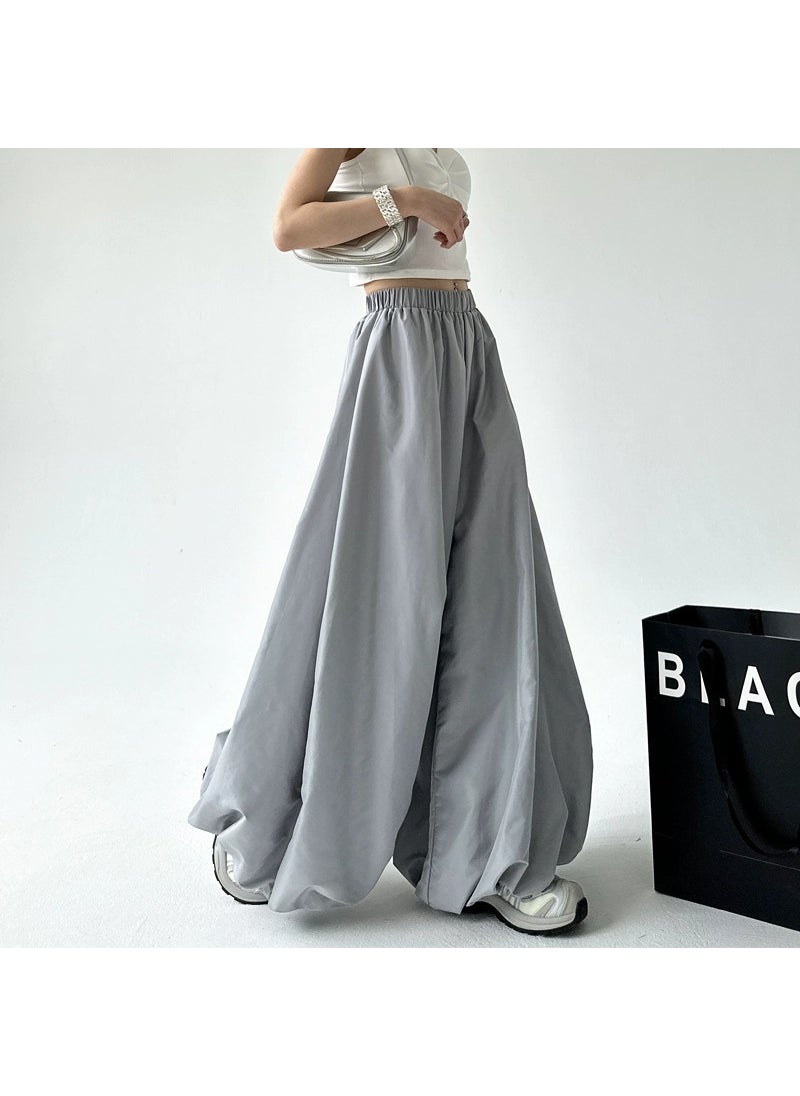 Grey Culottes Womens Autumn 2024 New High Waist Loose Slimming A- word Casual Lazy Lantern Wide Leg Long Pants Off-white