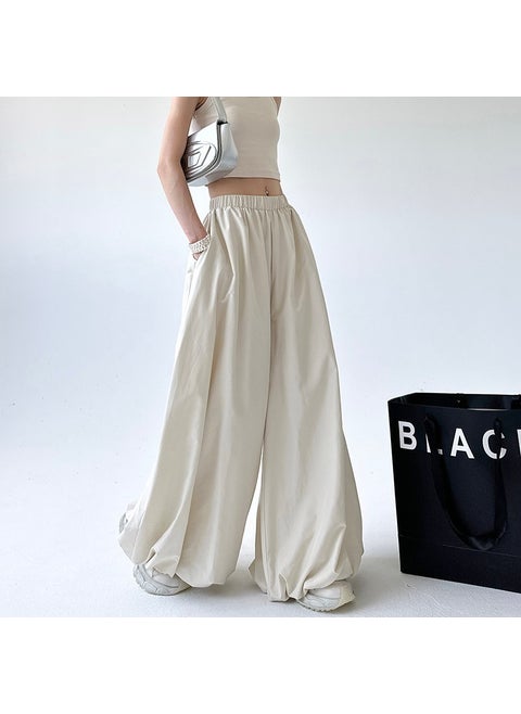 Grey Culottes Womens Autumn 2024 New High Waist Loose Slimming A- word Casual Lazy Lantern Wide Leg Long Pants Off-white