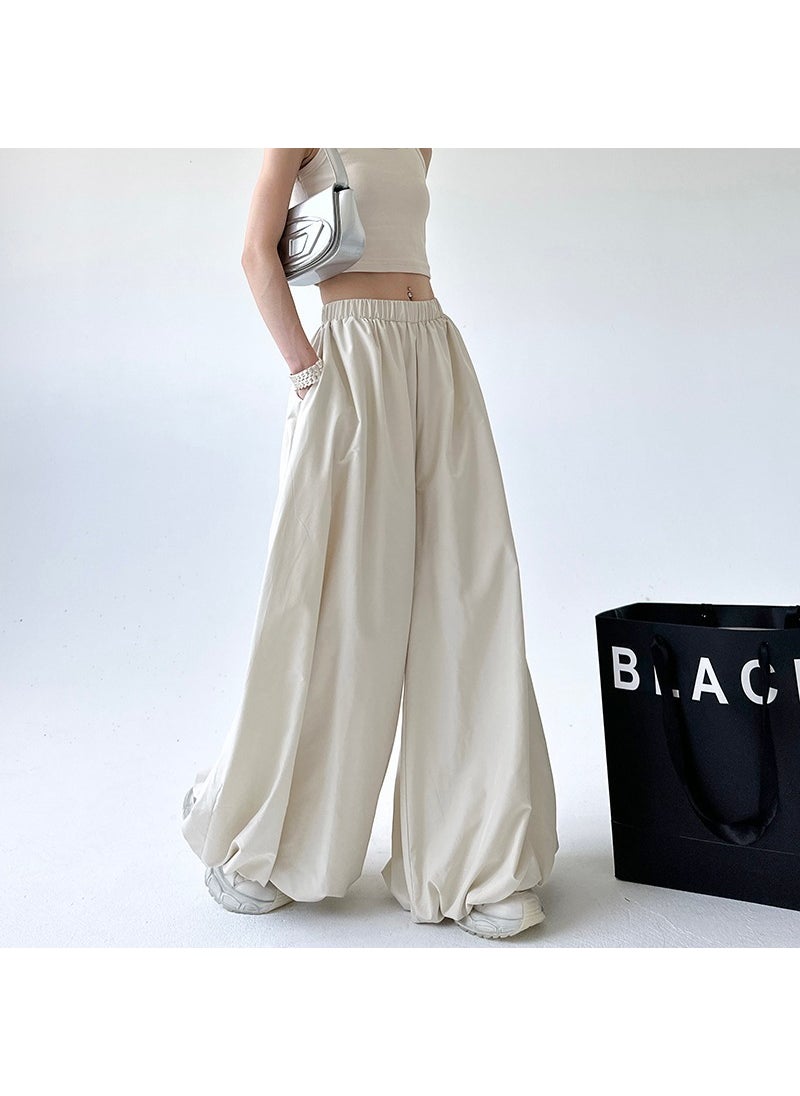 Grey Culottes Womens Autumn 2024 New High Waist Loose Slimming A- word Casual Lazy Lantern Wide Leg Long Pants Off-white