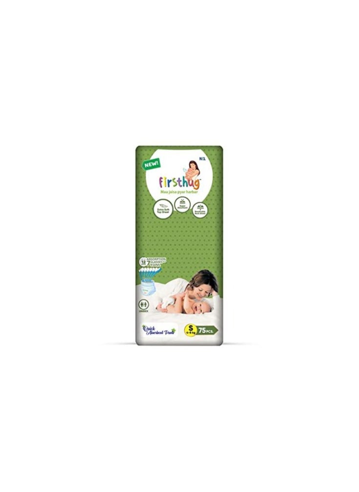 Firsthug Baby Diaper Pants,Small Size, 75 Count, Double Layer Leakage Protection Infused With Aloe Vera, Cottony Soft High Absorb Technology (Pack of 1)  - Image 1
