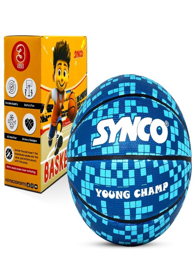 سينكو كرة سلة سينكو مقاس 3 | سلسلة يونغ تشامب للصغار | كرة سلة مصبوبة من المطاط الناعم | للأطفال من عمر 3 إلى 8 سنوات (أزرق بكسل) - Image 1