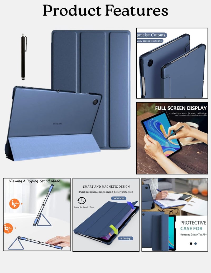 ProElite Cover for Samsung Galaxy Tab A9 Plus 11 inch Case Cover, Smart Flip Case Cover for Samsung Galaxy Tab A9+ 11 inch Translucent Back with Stylus Pen, Dark Blue - Image 2