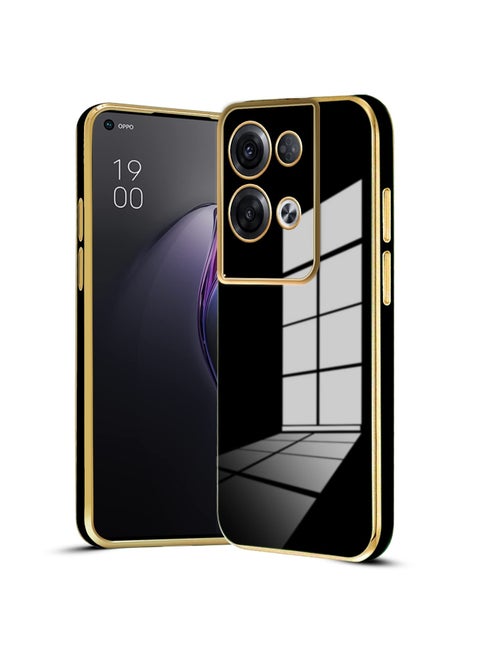 OPPO Reno 8 Pro 5G Black Mobile Phone Case Cover, Luxury Plating Soft Back Cover, Raised Full Camera Protection