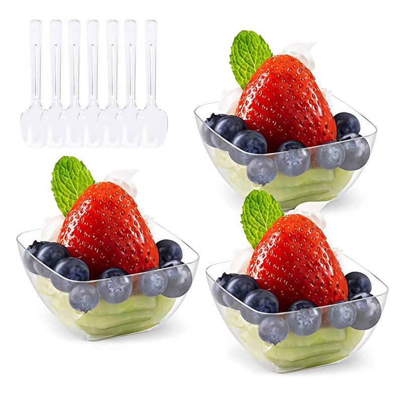 Kingrol Kingrol 100 Ct Mini Dessert Cups with Spoons 2 Ounce Appetizer Cups Disposable Clear Bowls for Mousse Puddings Entrees Sundaes  Perfect for Parties and Special Occasions