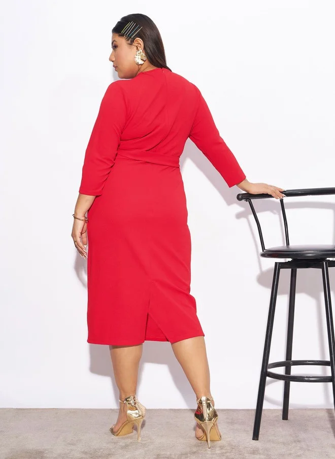 ساسافراس Curve Plus Size Red Peplum Dress for Women