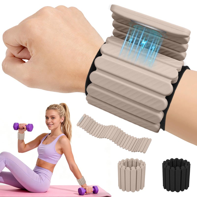 Abahub Wearable Wrist & Ankle Weights Set of 2, Stackable Magnetic Weighted Bracelet for Women, Waterproof Silicone Arm Leg Weights for Home Gym Workout, Running, Yoga & Pilates - Beige, 4.4LB - Image 1
