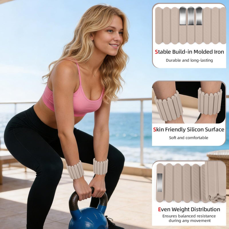 Abahub Wearable Wrist & Ankle Weights Set of 2, Stackable Magnetic Weighted Bracelet for Women, Waterproof Silicone Arm Leg Weights for Home Gym Workout, Running, Yoga & Pilates - Beige, 4.4LB - Image 5