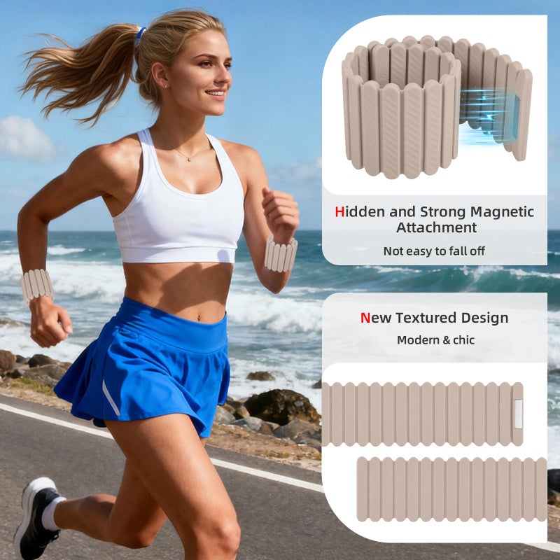 Abahub Wearable Wrist & Ankle Weights Set of 2, Stackable Magnetic Weighted Bracelet for Women, Waterproof Silicone Arm Leg Weights for Home Gym Workout, Running, Yoga & Pilates - Beige, 4.4LB - Image 4