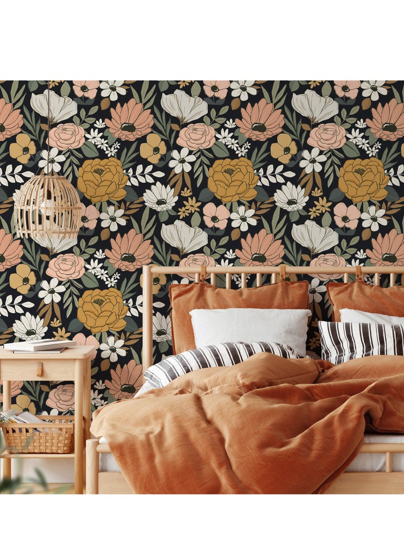 الأزرق جي دبليو خلفية غرفة المعيشة المنزلية، ورق جدران قابل للإزالة، بنمط زهور ملونة، ورق جدران ذاتي اللصق بدون فواصل. - Image 2