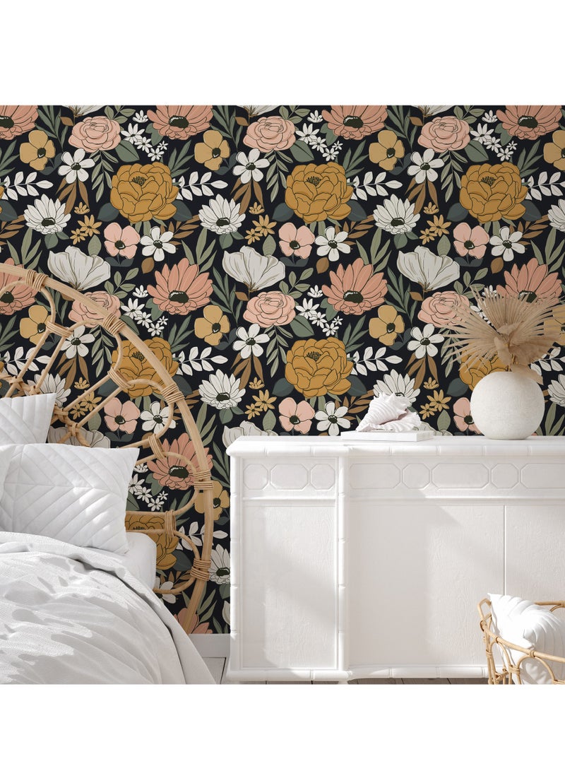 الأزرق جي دبليو خلفية غرفة المعيشة المنزلية، ورق جدران قابل للإزالة، بنمط زهور ملونة، ورق جدران ذاتي اللصق بدون فواصل. - Image 4