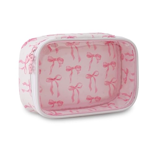 DYSHAYEN Clear Makeup Bag for Women Girls Small Travel Pink Bow Cosmetic Bag Cute Makeup Pouch for Purse Birthday Gifts for Girlfriend Mom Bridesmaid (Pink Bow B) - Image 1