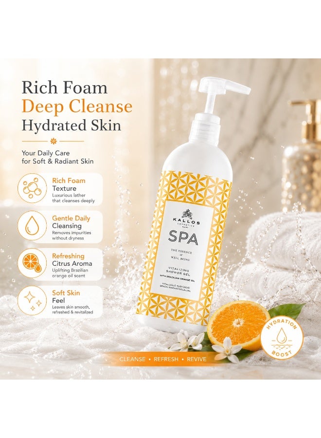 KALLOS SPA Vitalizing Shower Gel with Brazilian Orange Oil 1000ml– Refreshing Body Wash for Daily Care - Image 4