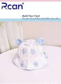 Rcan Kids Cute Cartoon Soft Sun Protection Newborn Baby Cap Fisherman's Hat Cotton 1-3 Years Old, Baby Girl, Baby Boy , White/Blue  - Image 2