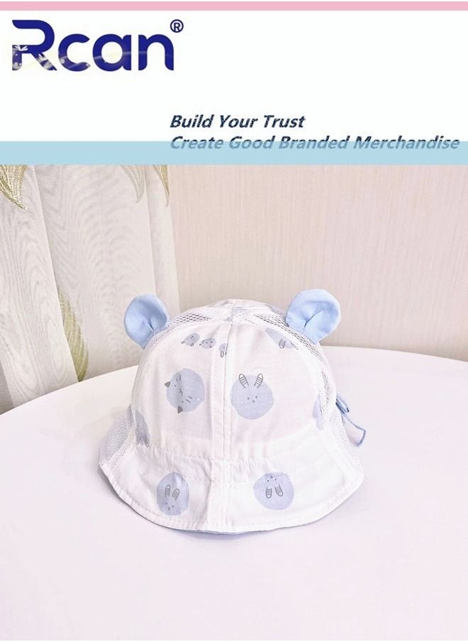 Rcan Kids Cute Cartoon Soft Sun Protection Newborn Baby Cap Fisherman's Hat Cotton 1-3 Years Old, Baby Girl, Baby Boy , White/Blue  - Image 2