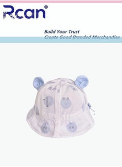 Rcan Kids Cute Cartoon Soft Sun Protection Newborn Baby Cap Fisherman's Hat Cotton 1-3 Years Old, Baby Girl, Baby Boy , White/Blue  - Image 1