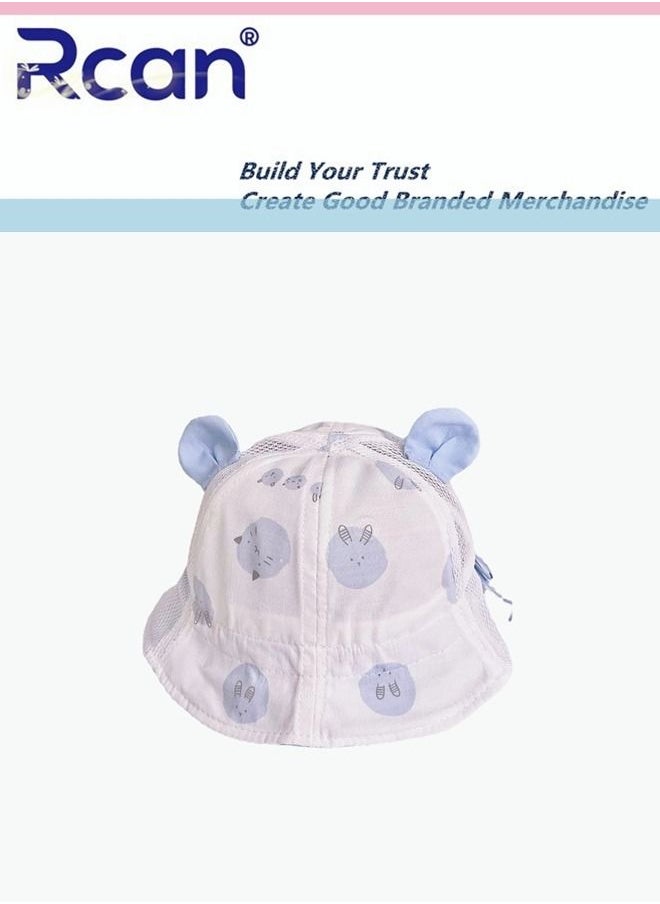 Rcan Kids Cute Cartoon Soft Sun Protection Newborn Baby Cap Fisherman's Hat Cotton 1-3 Years Old, Baby Girl, Baby Boy , White/Blue  - Image 1