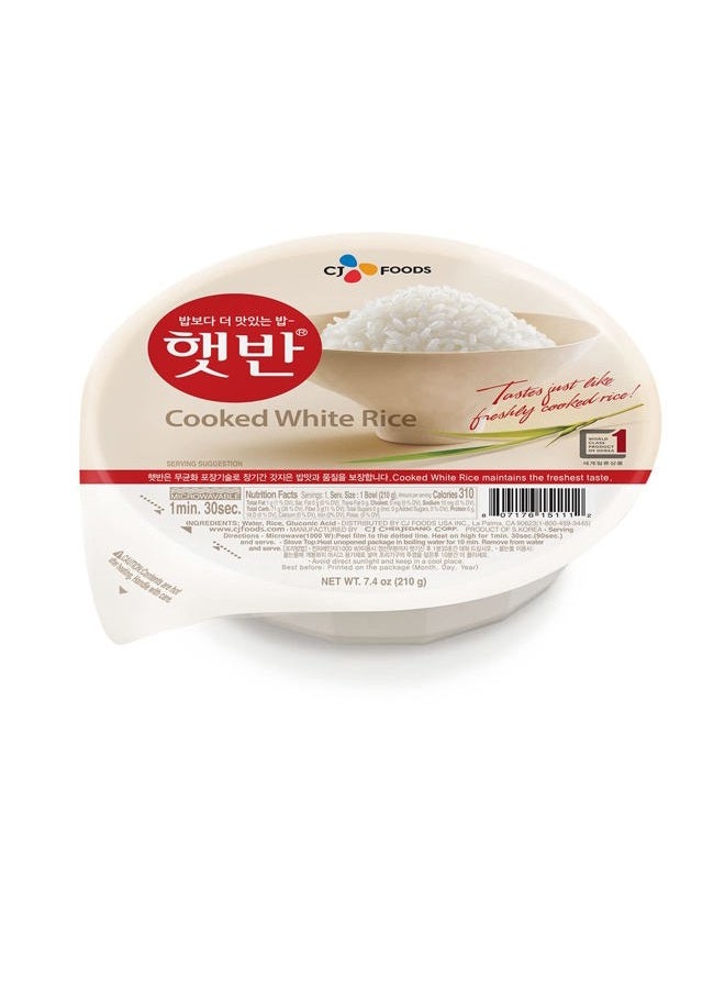 CJ Rice Cooked White Hetbahn, Gluten-Free & Vegan, Instant & Microwaveable, 7.4 Oz, 12 Count - Image 1