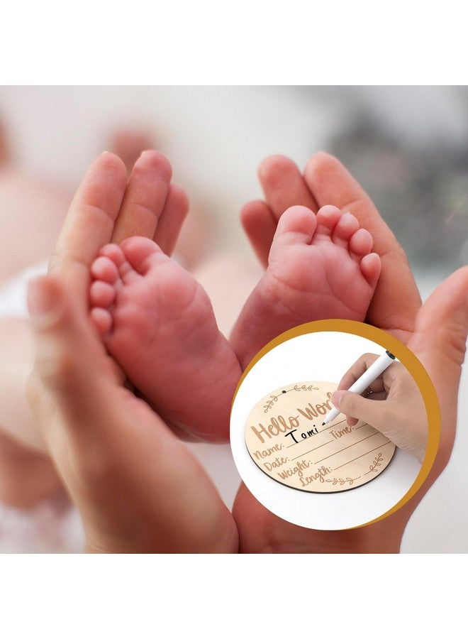 SAVITA علامة إعلان مولود خشبية، 5.9 بوصة مرحبًا بالعالم علامة ولادة حديثي الولادة مع وسادة حبر وأقلام تعليمية لاسم الحضانة، عيد الميلاد، حفلات استقبال المواليد، Props الصور - Image 5