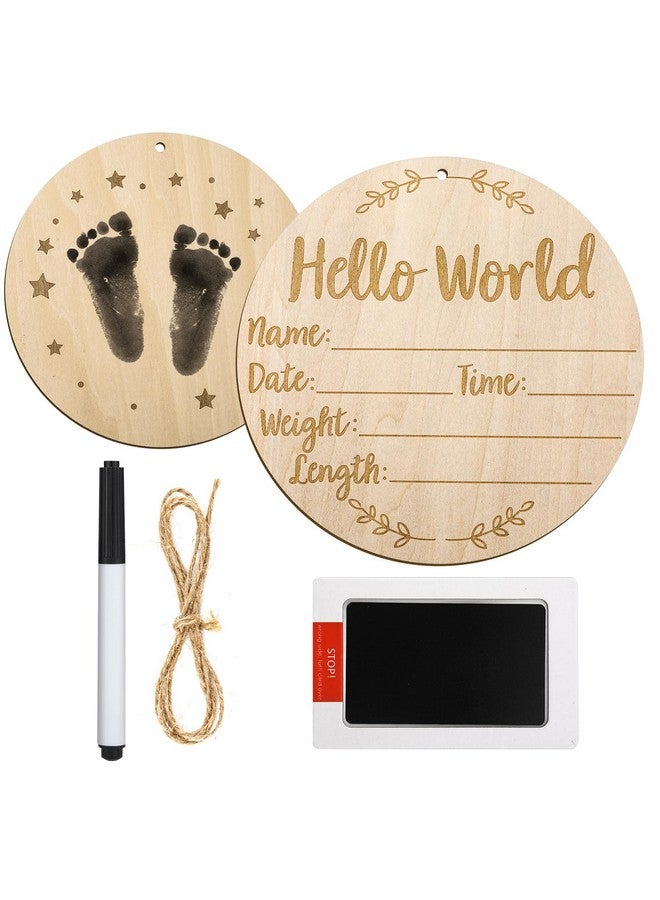SAVITA علامة إعلان مولود خشبية، 5.9 بوصة مرحبًا بالعالم علامة ولادة حديثي الولادة مع وسادة حبر وأقلام تعليمية لاسم الحضانة، عيد الميلاد، حفلات استقبال المواليد، Props الصور - Image 1