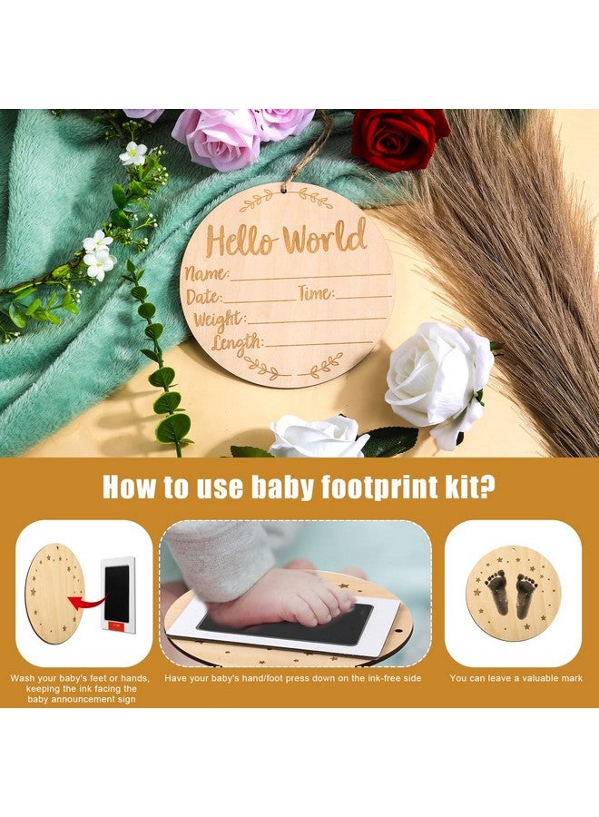 SAVITA علامة إعلان مولود خشبية، 5.9 بوصة مرحبًا بالعالم علامة ولادة حديثي الولادة مع وسادة حبر وأقلام تعليمية لاسم الحضانة، عيد الميلاد، حفلات استقبال المواليد، Props الصور - Image 4