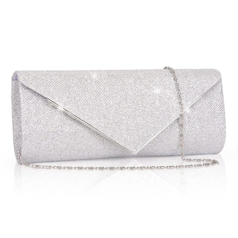 Larcenciel Clutch Purses for Women, Sparkling Envelope Evening Bag with Detachable Chain (Sliver) - Image 1