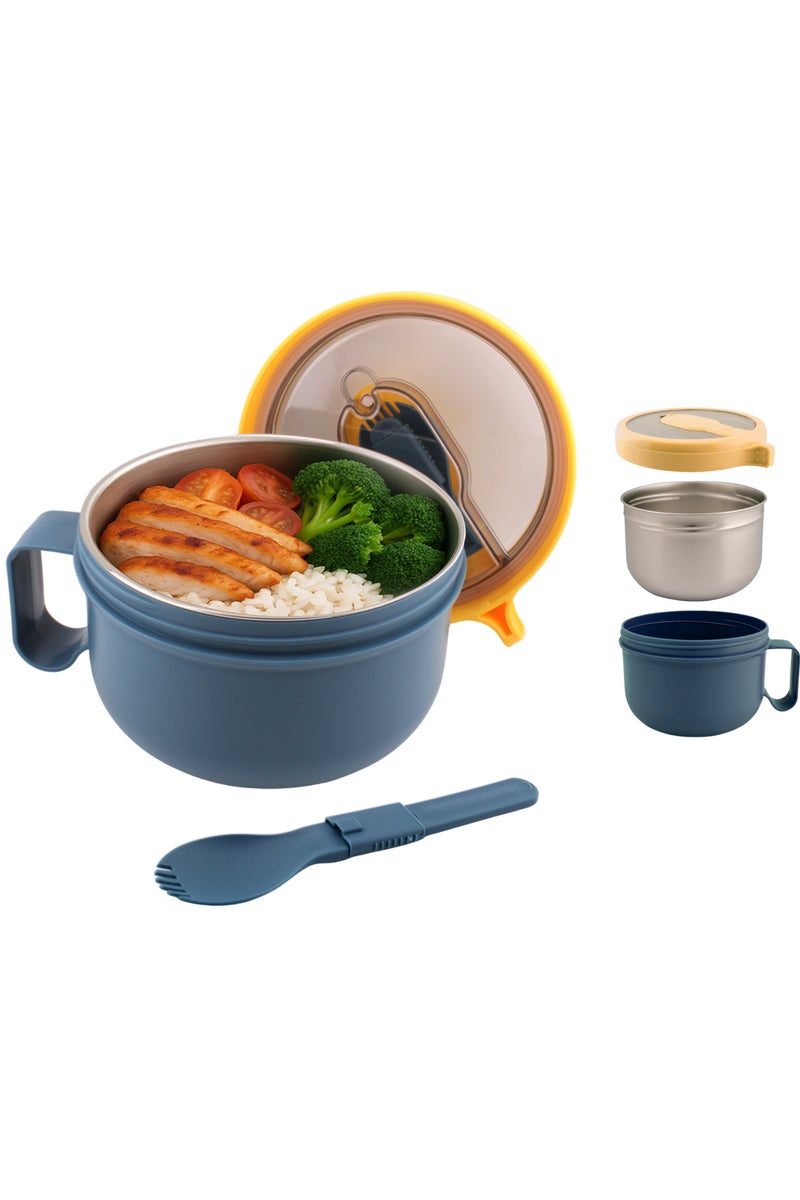 Brain Giggles BrainGiggles Portable Ramen Soup Bowl 850ml with Lid and Handles for Kids and Adults Food Container - Yellow - Image 2