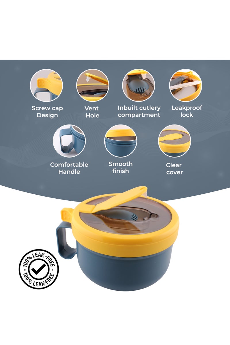 Brain Giggles BrainGiggles Portable Ramen Soup Bowl 850ml with Lid and Handles for Kids and Adults Food Container - Yellow - Image 3