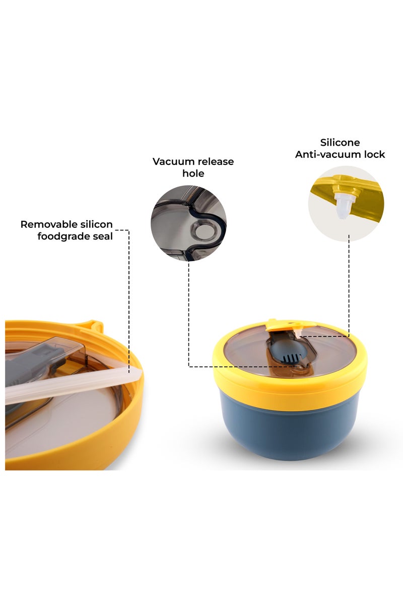 Brain Giggles BrainGiggles Portable Ramen Soup Bowl 850ml with Lid and Handles for Kids and Adults Food Container - Yellow - Image 4