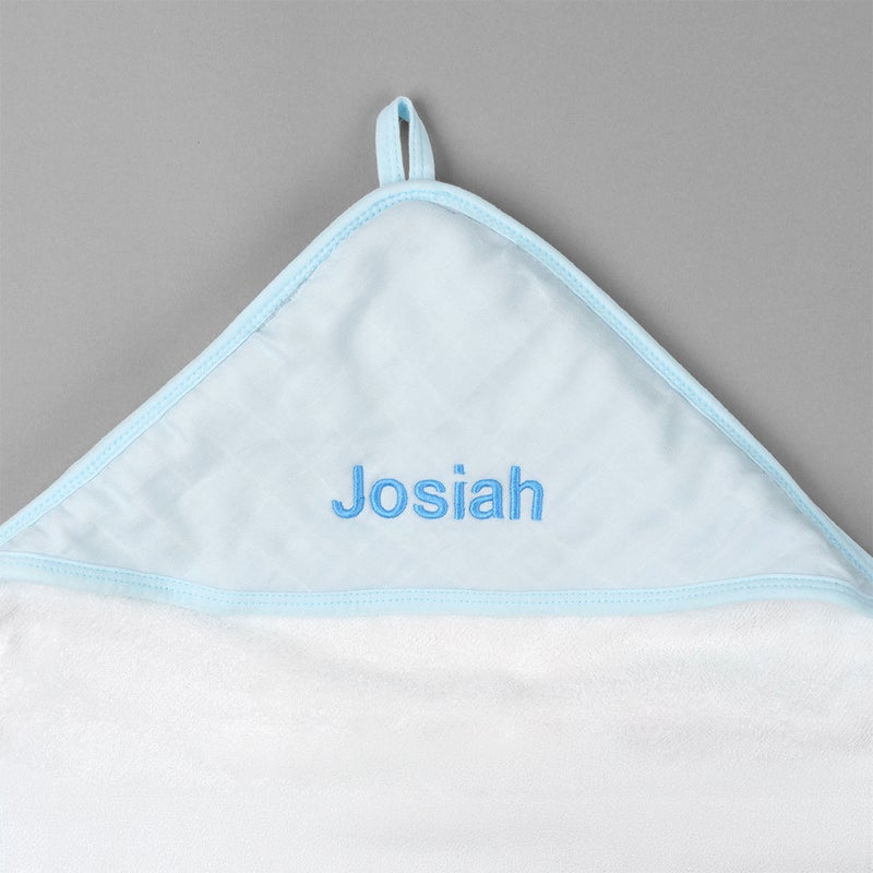 Lovingly Signed Personalized Bamboo Muslin Hooded Towel - Blue - Image 2