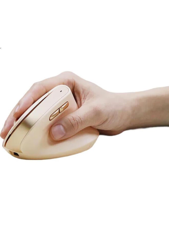 B.O.W Hangshi Mw190L Ergonomic Rechargeable Wireless Mouse For Laptop And Desktop Computer, Office And Home Use, Suitable For Small And Medium Hands, Vertical Standing Design, Milk Tea Color - Image 2