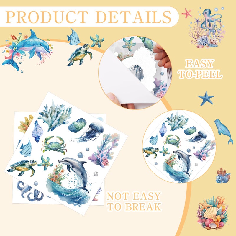 EoBeCy Rub On Transfers For Crafts Furnitures Stickers: 12 Pcs Rub On Transfer For Crafts Decals Ocean Style Under The Sea Animals Rub On Transfer Stickers For Furniture Crafts Diy Home Decor - Image 4